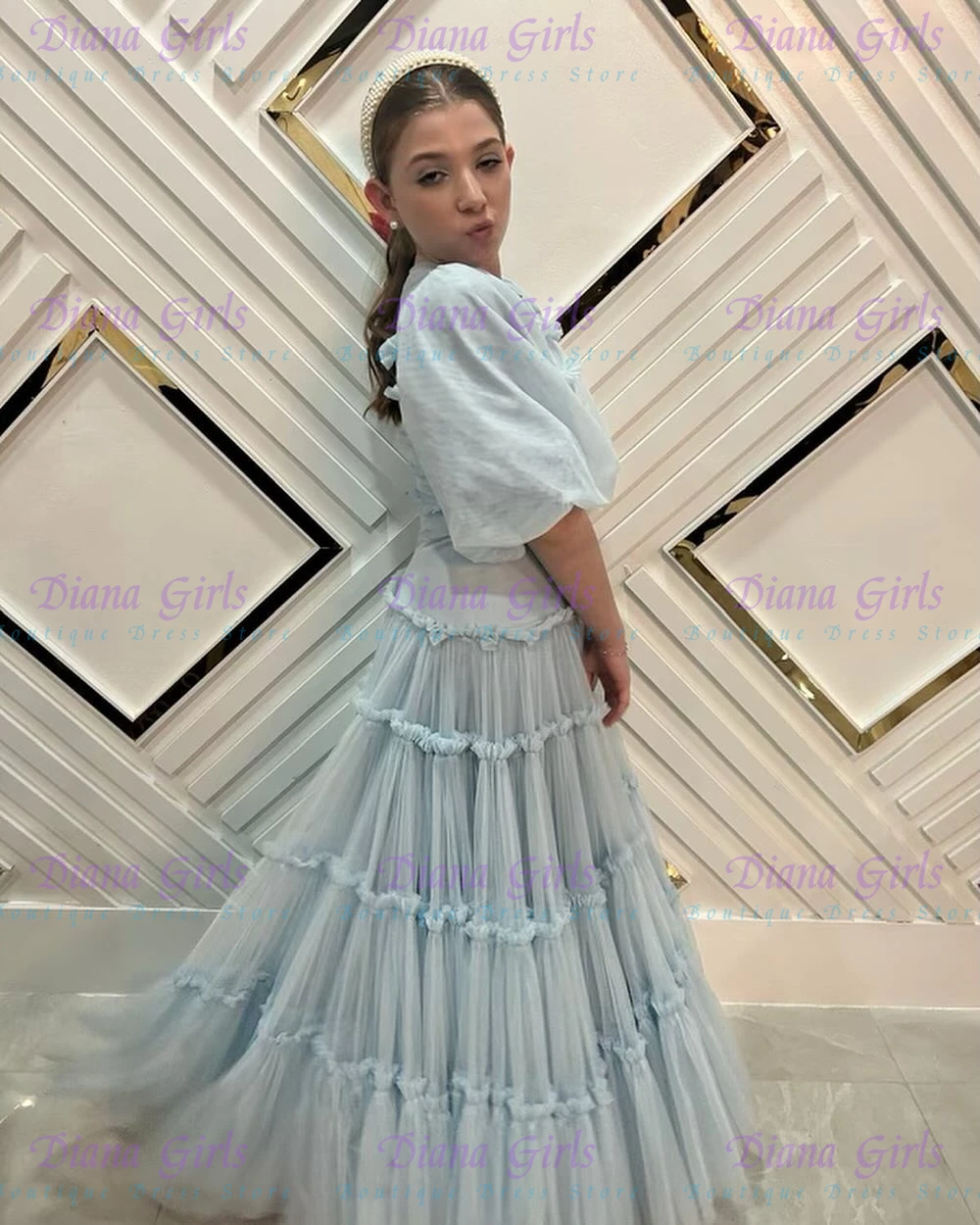 Gaun Gadis Bunga Biru Muda Ber - Toddler Girl Tulle Party Dress ulasan dan harga